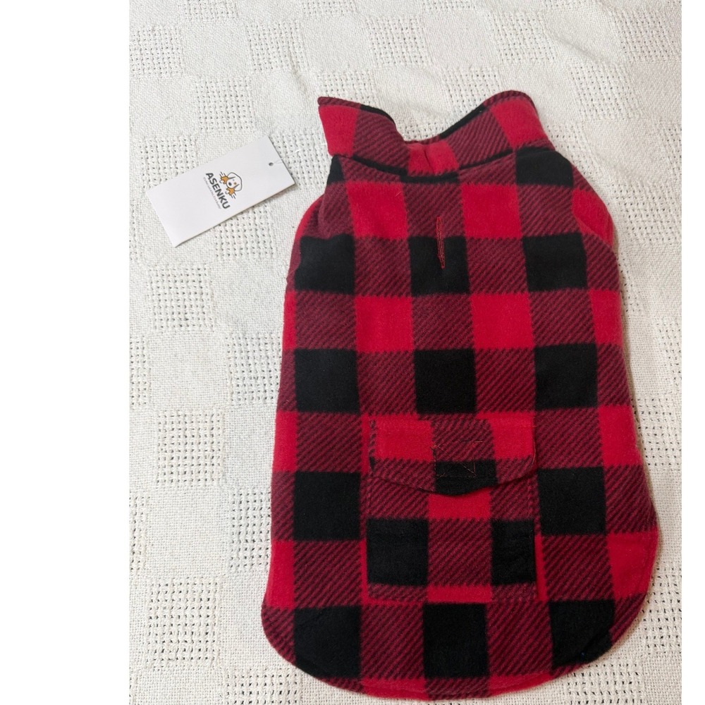 Asenku Dog Vest Red Buffalo Plaid Reversible Puffer Jacket Size M Fleece Coat